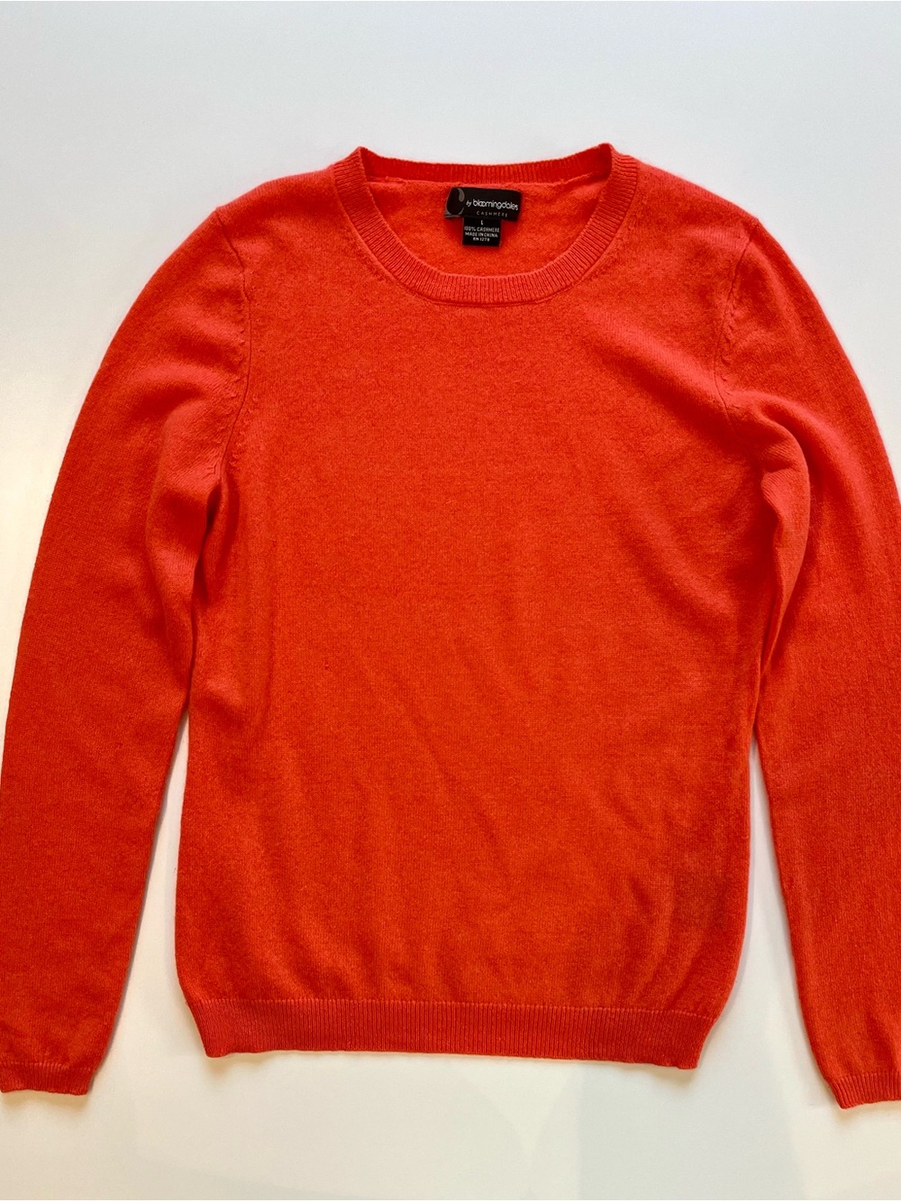 C by Bloomingdale’s 100% Cashmere Crewneck Sweater Coral Orange Size L